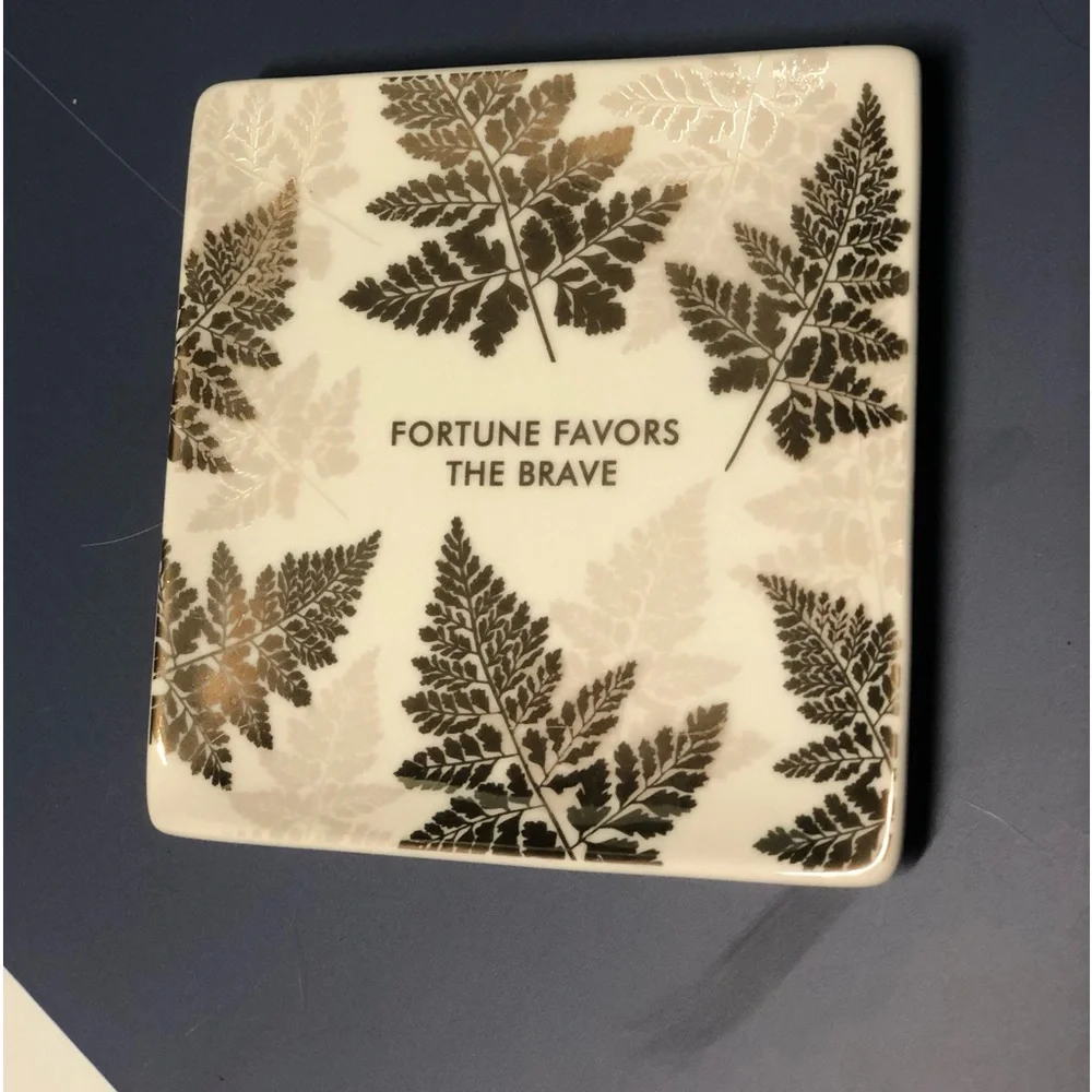 Fringe Decorative Tray-Fortune Favors The Brave with leaves with original box